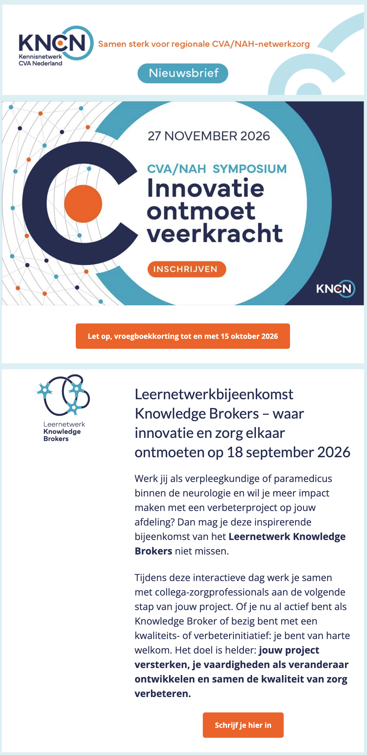 Voorbeeld van de nieuwsbrief van het Kennisnetwerk CVA Nederland
